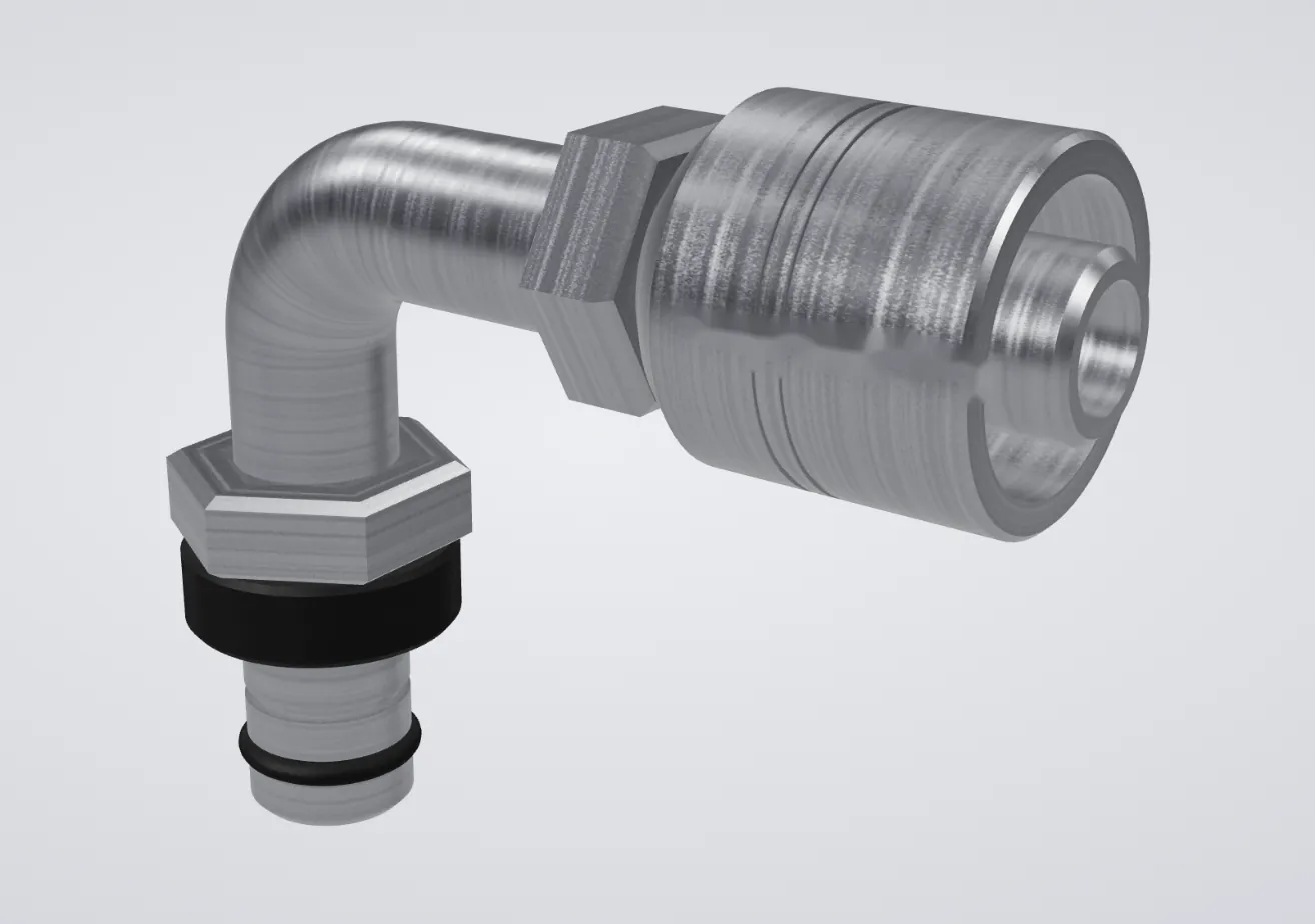 3D model of a 90 degree hose fitting